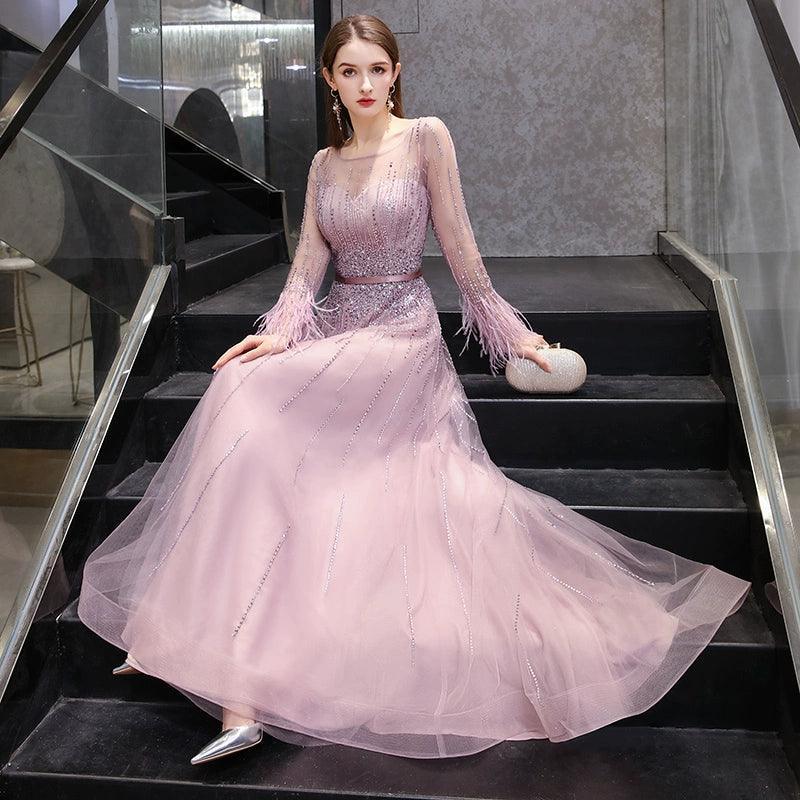 Vestidos de noche de corte A para mujer, vestidos de fiesta con cuentas, vestidos largos formales para mujer 