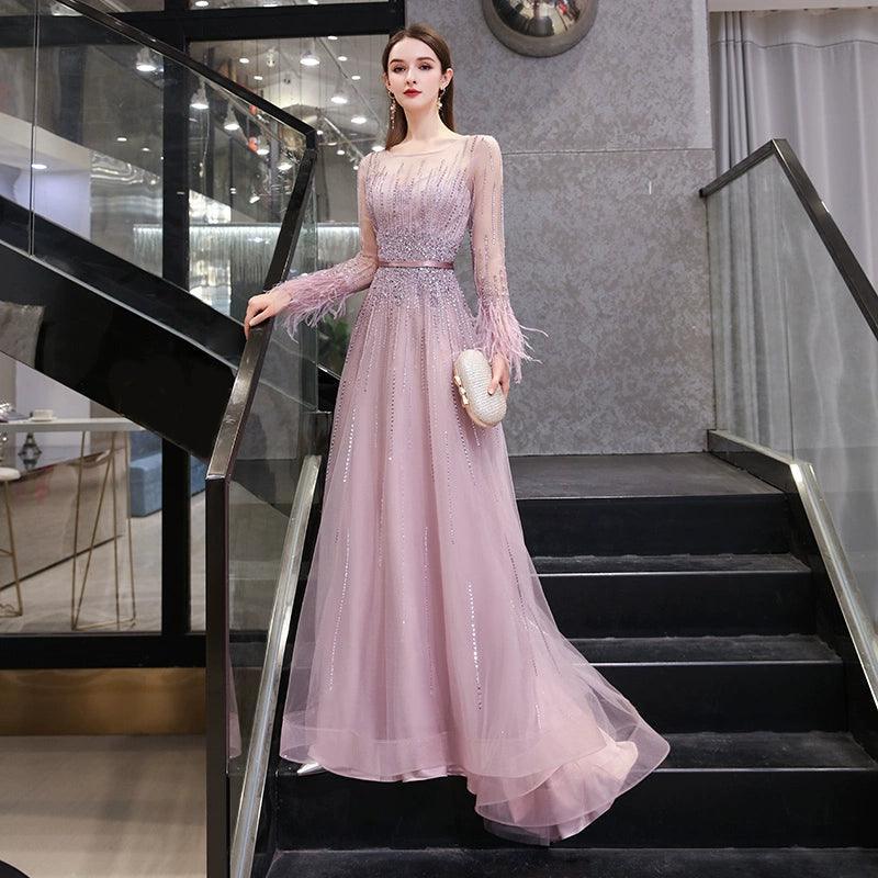 Vestidos de noche de corte A para mujer, vestidos de fiesta con cuentas, vestidos largos formales para mujer 