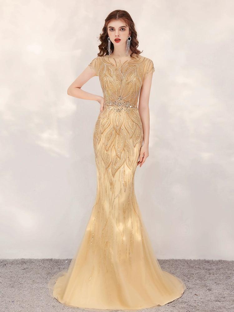 Vestido de noche de sirena para mujer, vestido de fiesta sexy con cuentas, vestido largo formal para mujer 
