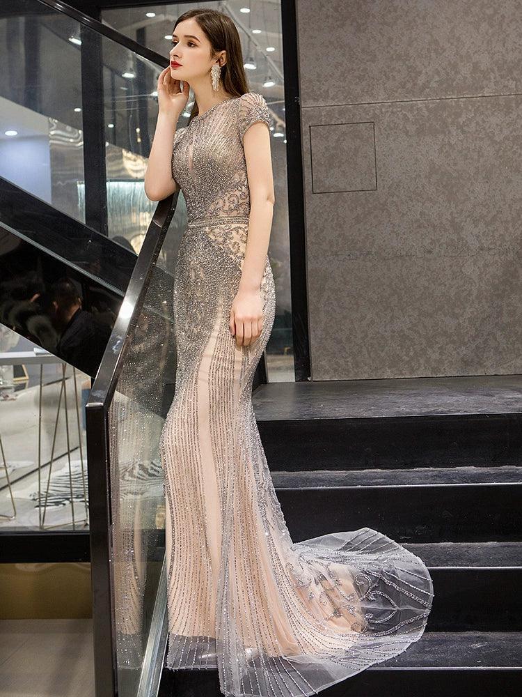 High Quality Mermaid Evening dress For Party  Women Beaded Elegant Gown
