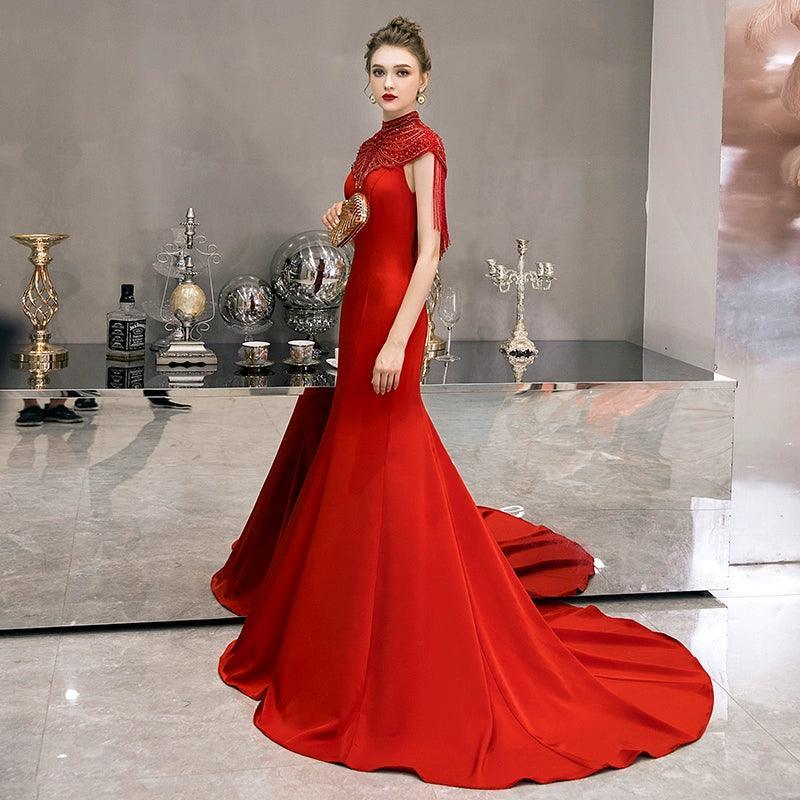 Vestido largo de noche sexy estilo sirena para mujer, vestido de gala con cuentas para mujer 