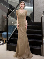 Vestido de noche de sirena para mujer, vestido de fiesta sexy, vestido largo formal con cuentas para mujer 