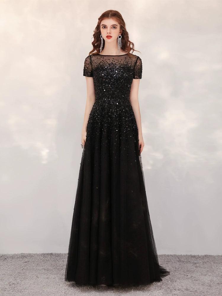 Women's A-Line Evening Dress Long Prom Dresses Sleeveless Beaded Formal Dresses for Women