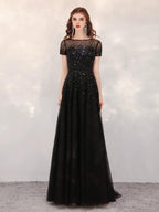 Women's A-Line Evening Dress Long Prom Dresses Sleeveless Beaded Formal Dresses for Women