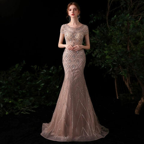 Robe de soirée sirène pour femme, robe de bal sexy, longue, sans manches, avec perles 