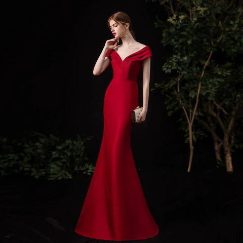 Robe de soirée sirène longue pour femme, col en V, robe de soirée élégante 