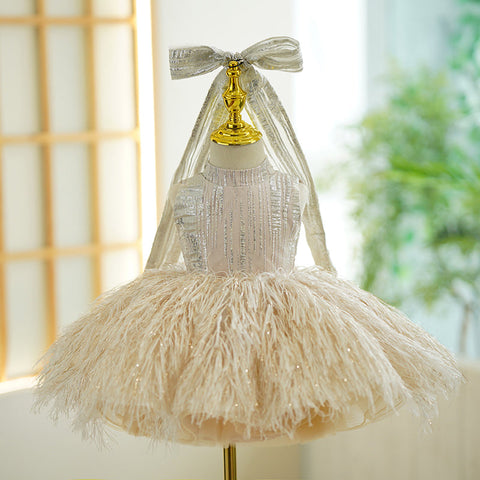 Vestido de champán para bebé niña en su primer cumpleaños 