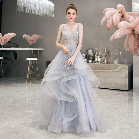 Vestido de noche sexy para mujer, corte A, vestido de fiesta, vestido formal con cuentas, sin mangas. 