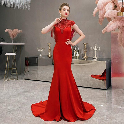 Women's Sexy Evening Dress Mermaid Prom Dresses Long Beaded Formal Dresses for Women