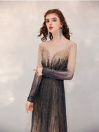 Vestidos de fiesta de corte A, sexys, de manga larga, de noche, con cuentas, formales, para mujer 