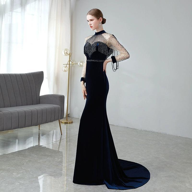 Robe de soirée sexy pour femme, robe de bal sirène, longue, perlée 