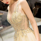 Vestido de noche de gala para mujer, vestido largo formal sin mangas con cuentas, vestido de novia 