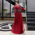 Women's A-Line Evening Dress Sexy Prom Dresses Long Sleeve Beaded V-Neck Formal Dresses