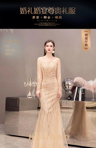 Robe de soirée sirène longue pour femme, robe de bal perlée 