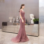 Vestido de noche de sirena para mujer, vestido largo de fiesta con escote en V y cuentas, estilo formal, sexy y largo, para mujer. 