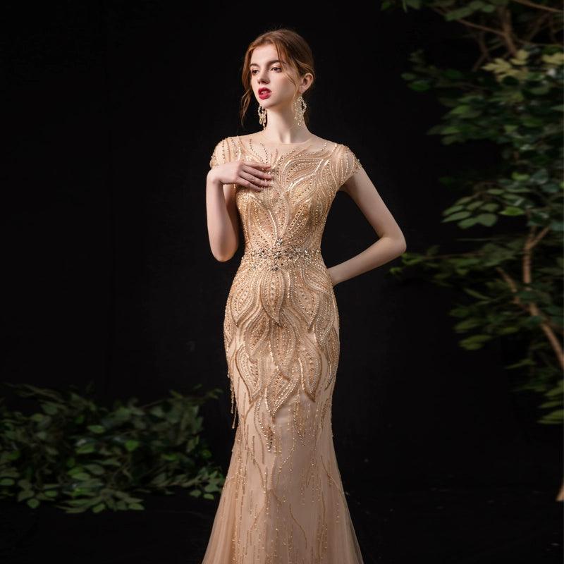 Vestido de noche de sirena para mujer, vestido formal con cuentas, vestido largo y sexy para baile de graduación. 