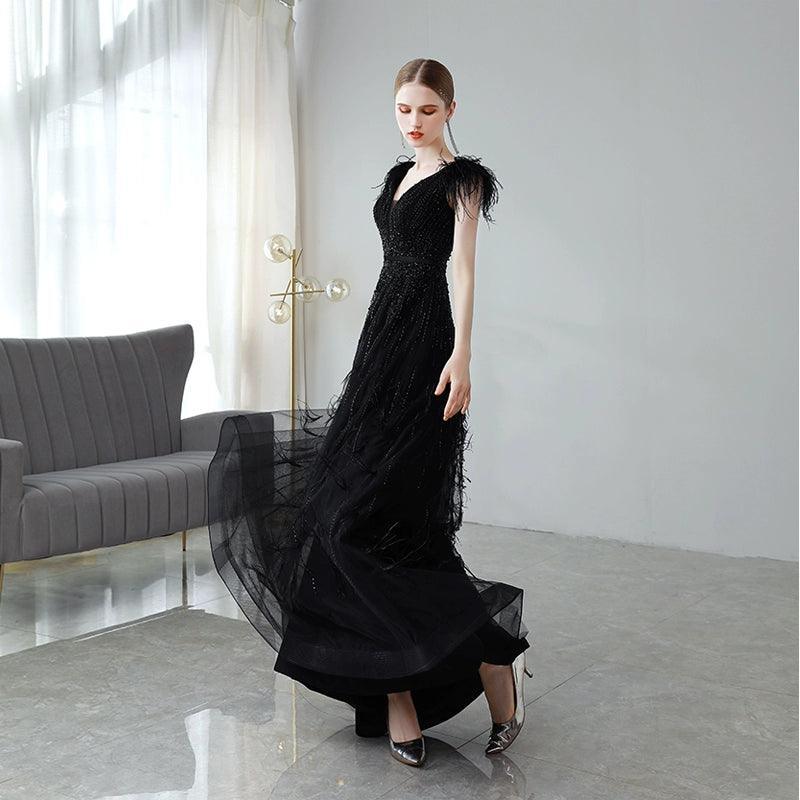 Vestido de noche de corte A para mujer, vestido sexy de graduación, vestido formal con escote en V y cuentas para mujer 