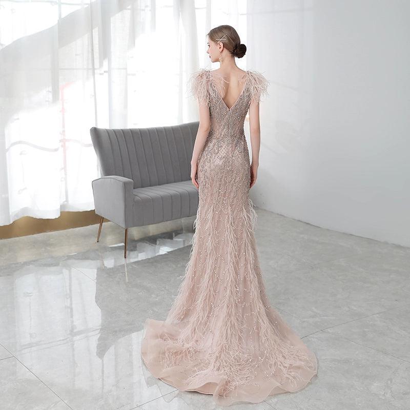 Vestido de noche sexy para mujer, estilo sirena con cuentas, vestido largo de fiesta con escote en V. 
