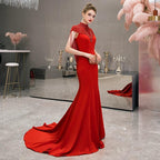 Vestido largo de noche sexy estilo sirena para mujer, vestido de gala con cuentas para mujer 