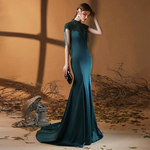 Women's Sexy Evening Dress Mermaid Prom Dresses Long Beaded Formal Dresses for Women