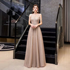 Vestido de noche de corte A para mujer, vestido sexy de graduación, vestido formal con cuentas, sin mangas para mujer 