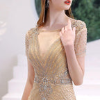 Robe de soirée sirène sexy pour femme, robe de bal longue et élégante avec perles 