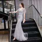 Women's V-Neck Evening Dress Sexy Prom Dresses Beaded Formal Dresses for Women