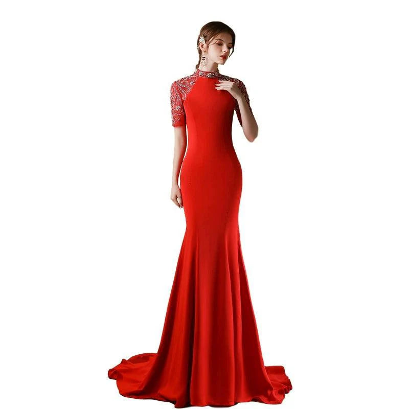 Vestido de noche largo de sirena para mujer, sexy, para baile de graduación, vestido formal con cuentas 