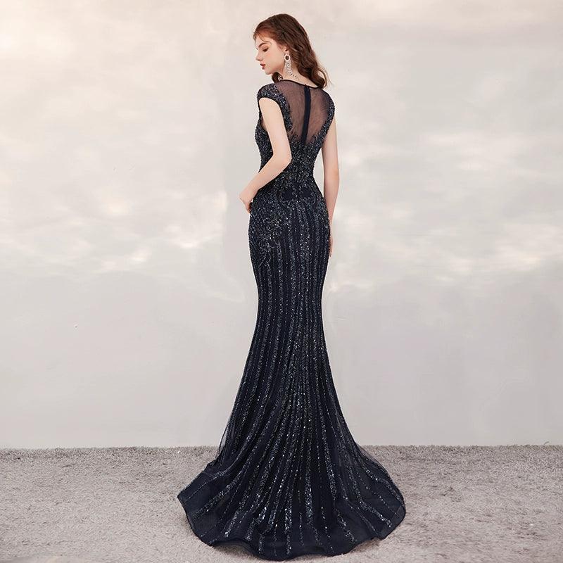 Robe de soirée sirène longue pour femme, robe de bal perlée 
