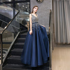 Robe de soirée longue à col en V pour femme, robe de bal perlée 
