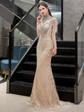 Robe de soirée sexy pour femme 2024, style sirène, sans manches, longue robe de soirée perlée 