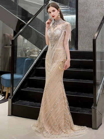 Women's Sexy Evening Dress 2024 Mermaid Prom Dresses Sleeveless for Women Long Beaded Formal Dresses