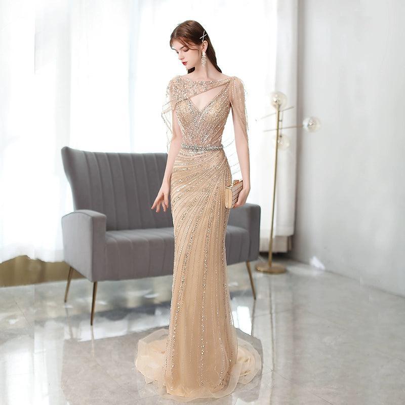 Vestido de noche de sirena para mujer, vestido de fiesta sexy con cuentas para mujer, vestido largo formal 