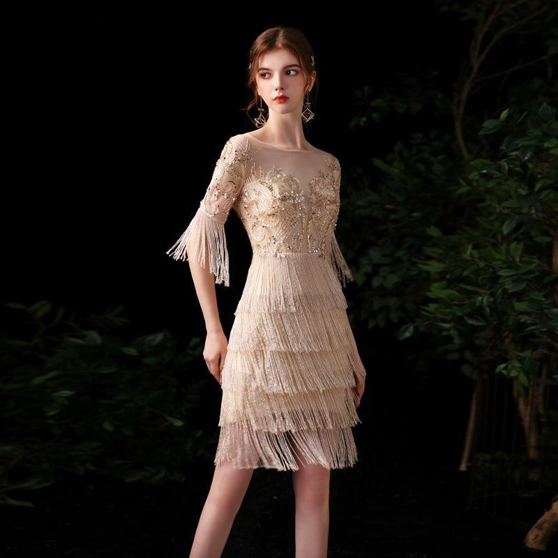 Vestido de noche sexy para mujer, corto, de fiesta, con cuentas, formal. 