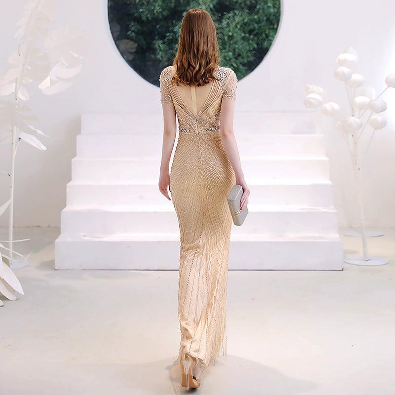 Robe de soirée sirène sexy pour femme, robe de bal longue et élégante avec perles 
