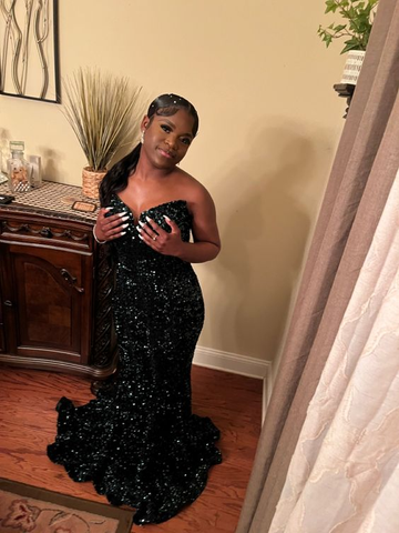 Vestido de noche de sirena verde sin tirantes con lentejuelas Y6511