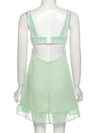 Vestido de fiesta corto verde de corte A, sin espalda, modelo Y2510