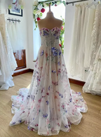 Robe de mariée bustier trapèze à imprimé floral Y6970