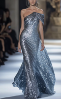 Robe de bal sirène à paillettes asymétriques Y8349