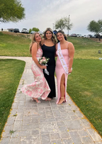 Robe de soirée sirène en satin rose poudré à imprimé floral Y7828