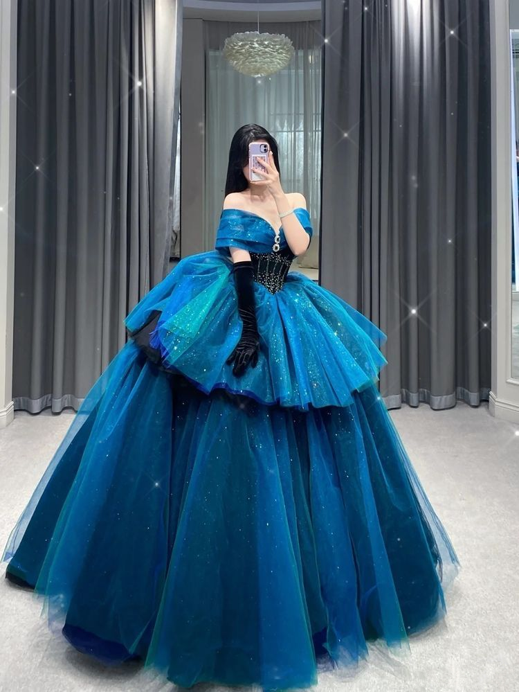 Fantástico vestido de gala con hombros descubiertos, vestido de princesa, vestido para fiesta de 18 cumpleaños Y4385