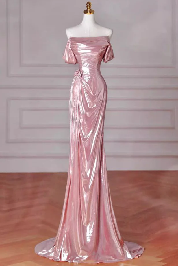 Elegante vestido largo de sirena con hombros descubiertos para fiesta de graduación, vestido rosa de cumpleaños/noche Y8068