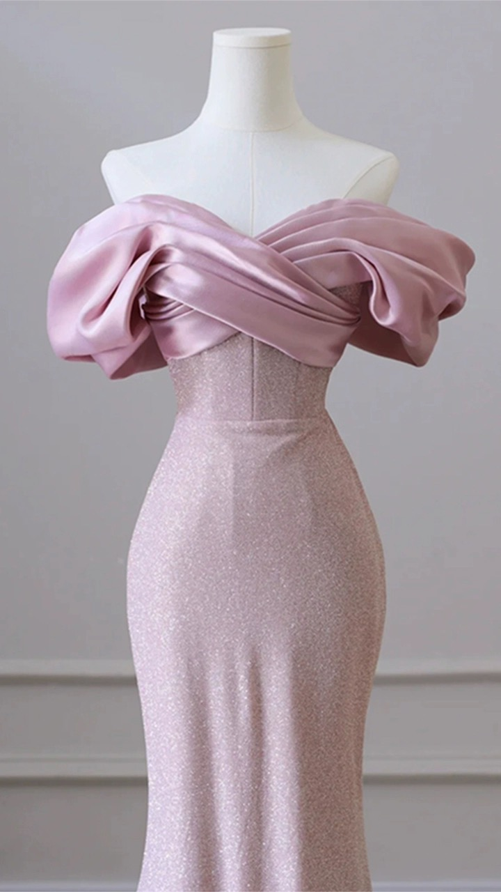 Vestido de noche elegante de lentejuelas rosa carne para mujer, estilo fiesta, graduación o vestido de noche con hombros descubiertos Y6963