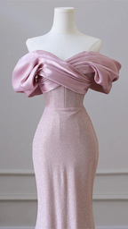 Vestido de noche elegante de lentejuelas rosa carne para mujer, estilo fiesta, graduación o vestido de noche con hombros descubiertos Y6963