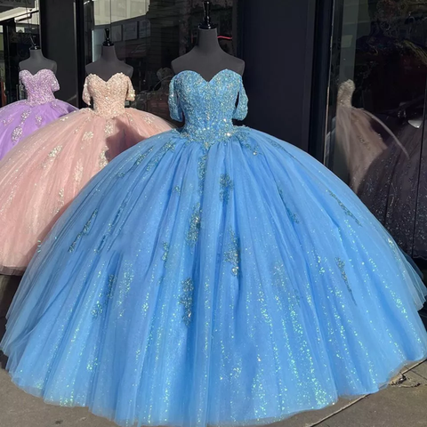 Vestido de quinceañera rosa claro con hombros descubiertos, vestido de baile, vestido de 16 años Y2731