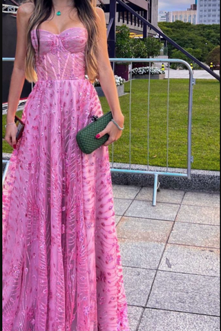 Vestido de fiesta rosa sin tirantes de tul y lentejuelas, vestido de noche de lujo sin tirantes Y8037