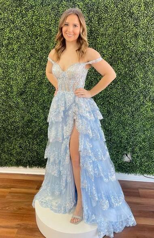 Sparkly Prom Dress with Slit Skirt, Wedding Dress,  Graduation School Party Gown Y1812