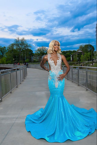 Luxurious Mermaid Sleeveless Evening Dress Mermaid Evening Gown Y6552