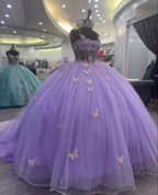 Vestido de baile de tul morado con mariposas, vestido para quinceañera, vestido de princesa morado Y2270