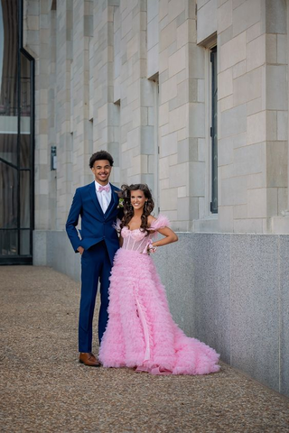 Vestido de noche de tul rosa con volantes, vestido de graduación de tul, corsé de tul, vestido de noche de tul Y6093